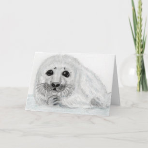 SCHATTIGEE ZEEHOND PUP BABY ART GROETJES KAART PER
