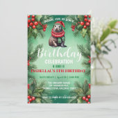 Schattigee zeehond zee leeuw Kerstman verjaardagsf Save The Date (Staand voorkant)