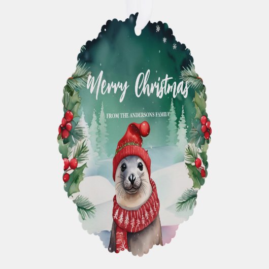 Schattigee zeehond zee leeuw Santa Xmas Holiday Pa Ornament Kaart (Rechts)