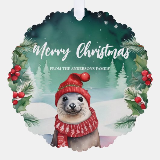 Schattigee zeehond zee leeuw Santa Xmas Holiday Pa Ornament Kaart (Voorkant)