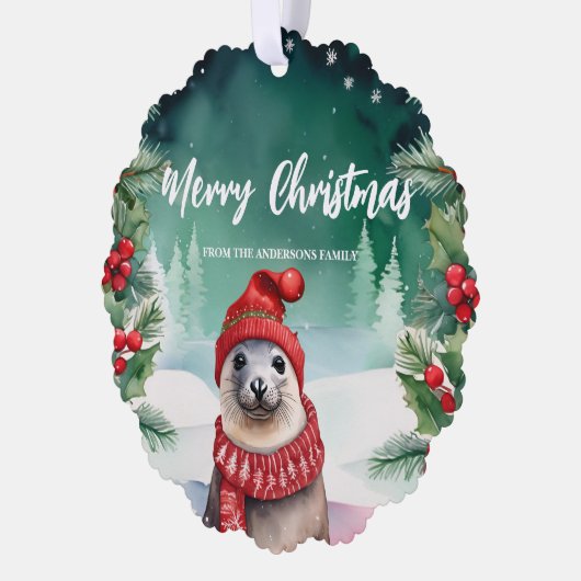 Schattigee zeehond zee leeuw Santa Xmas Holiday Pa Ornament Kaart (Links)