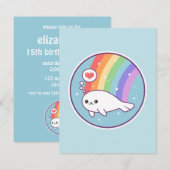 Schattigee zeehondenverjaardagsuitnodigingen kaart (Voorkant / Achterkant)