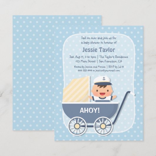 Schattigee zeeman in wandelwagen, nautisch Baby sh Kaart (Voorkant / Achterkant)