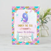 Schattigee zeemeermin 9e verjaardag uitnodiging (Staand voorkant)