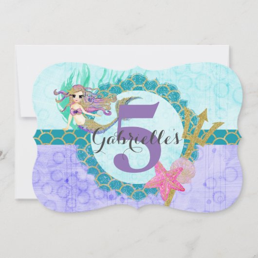 Schattigee zeemeermin aqua klein meisje verjaardag kaart (Voorkant)