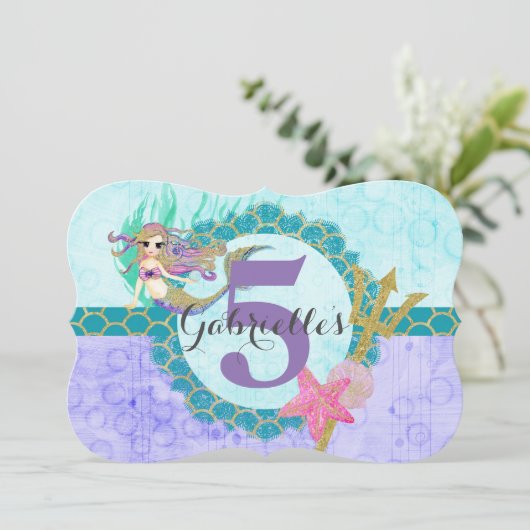 Schattigee zeemeermin aqua klein meisje verjaardag kaart (Staand voorkant)