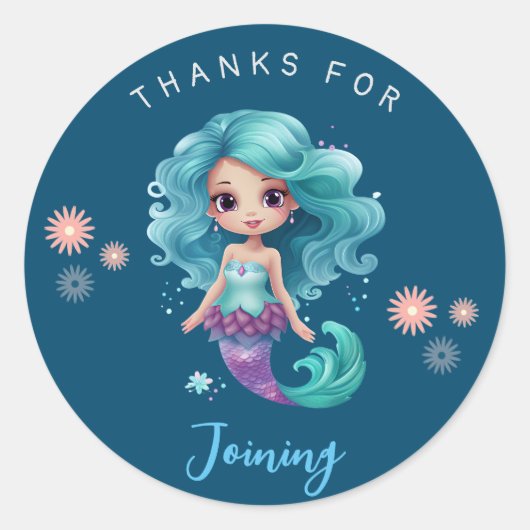 Schattigee zeemeermin bedankt ronde sticker (Voorkant)