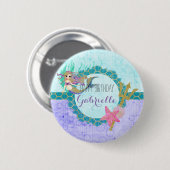 Schattigee Zeemeermin Blauwgroen & Paarse Monogram Ronde Button 5,7 Cm (Voorkant /achterkant)