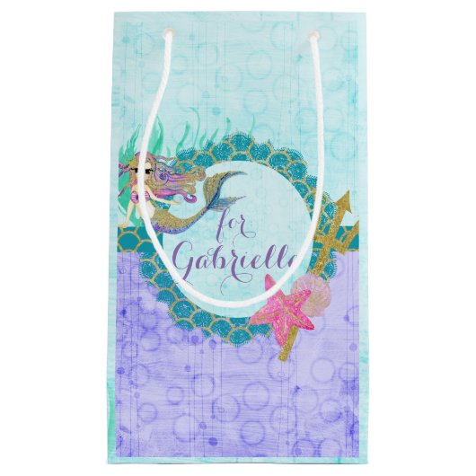 Schattigee Zeemeermin Blauwgroen & Paarse Verjaard Klein Cadeauzakje (Voorkant)