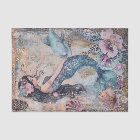 SCHATTIGEE ZEEMEERMIN DECOUPAGE TISSUEPAPIER (Voorkant)