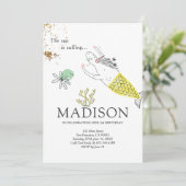 Schattigee Zeemeermin Eenhoorn Faux Gold Verjaarda Kaart (Staand voorkant)