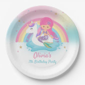 Schattigee Zeemeermin en Eenhoorn Zwembad Verjaard Papieren Bordje (Voorkant)