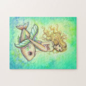 Schattigee Zeemeermin en Fish Fantasy Art Legpuzzel (Horizontaal)