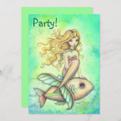 Schattigee zeemeermin en vis verjaardagsfeestuitno kaart (Voorkant / Achterkant)