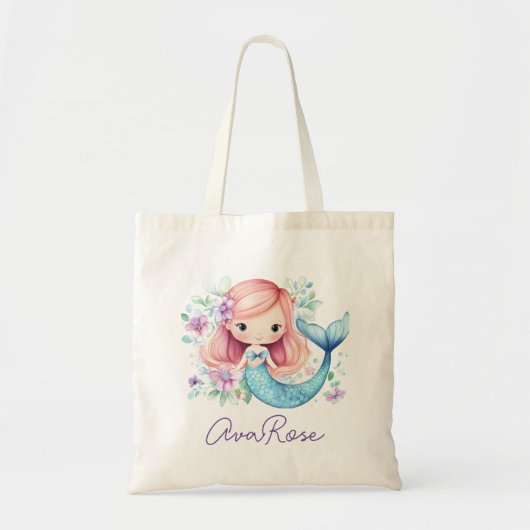Schattigee Zeemeermin Girly gepersonaliseerde Canv Tote Bag (Voorkant)