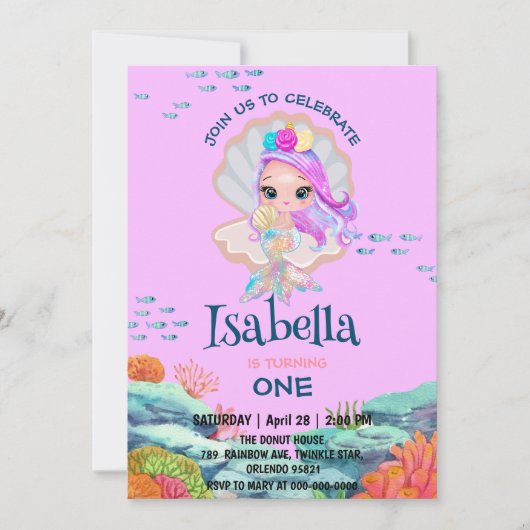 Schattigee Zeemeermin glitterparel Regenboog Verja Kaart (Voorkant)