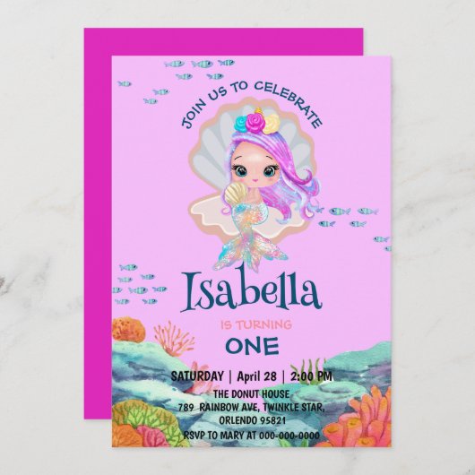 Schattigee Zeemeermin glitterparel Regenboog Verja Kaart (Voorkant / Achterkant)