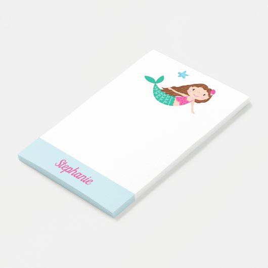 Schattigee zeemeermin grillig gepersonaliseerd post-it® notes (Schuin)