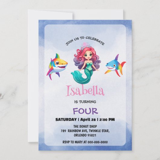 Schattigee Zeemeermin haai regenboog kleurrijke ve Kaart (Voorkant)