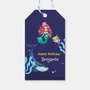 Schattigee Zeemeermin haai Walvis regenboog kleurr Cadeaulabel