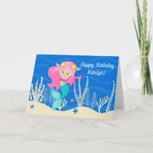 Schattigee Zeemeermin Happy Birthday Custom Kinder Kaart