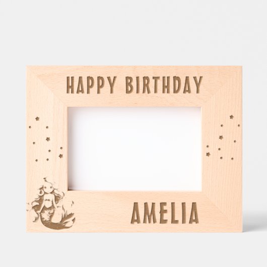Schattigee zeemeermin Happy Birthday Girl Foto Gegraveerde Lijstjes (Voorkant)