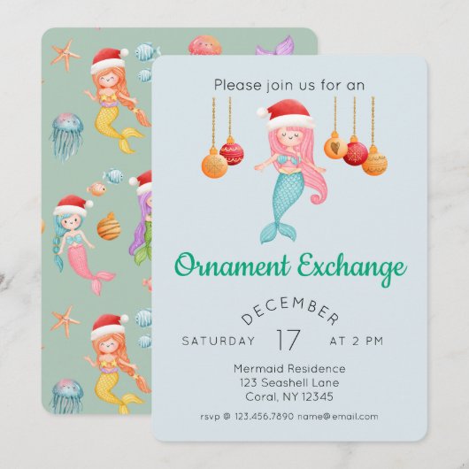 Schattigee zeemeermin kerstversiering uitwisseling kaart (Voorkant / Achterkant)
