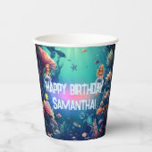 Schattigee zeemeermin Kind verjaardagsfeestje uitn Papieren Bekers (Voorkant)