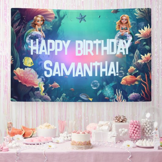 Schattigee zeemeermin Kind verjaardagsfeestje uitn Spandoek (Feest)