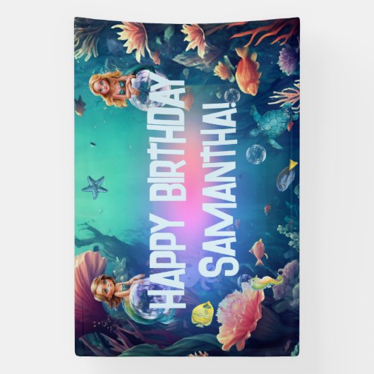 Schattigee zeemeermin Kind verjaardagsfeestje uitn Spandoek (Verticaal)