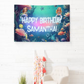 Schattigee zeemeermin Kind verjaardagsfeestje uitn Spandoek (Insitu)