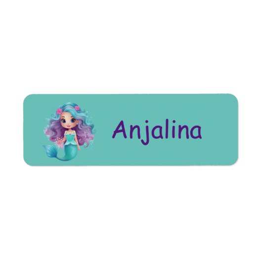 Schattigee zeemeermin kinder naamlabels etiket (Voorkant)
