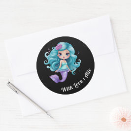 Schattigee zeemeermin kinder naamlabels ronde sticker