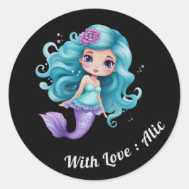 Schattigee zeemeermin kinder naamlabels ronde sticker
