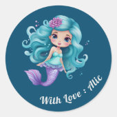 Schattigee zeemeermin kinder naamlabels ronde sticker (Voorkant)