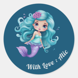 Schattigee zeemeermin kinder naamlabels ronde sticker