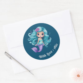 Schattigee zeemeermin kinder naamlabels ronde sticker