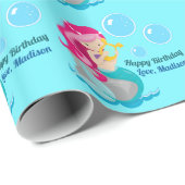 Schattigee zeemeermin meisje aangepaste verjaardag cadeaupapier (Rol Hoek)