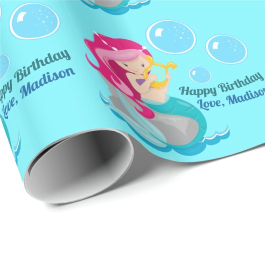 Schattigee zeemeermin meisje aangepaste verjaardag cadeaupapier (Rol Hoek)