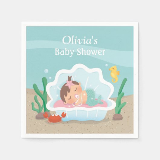 Schattigee Zeemeermin Meisje Baby shower Party Ser Servetten (Voorkant)