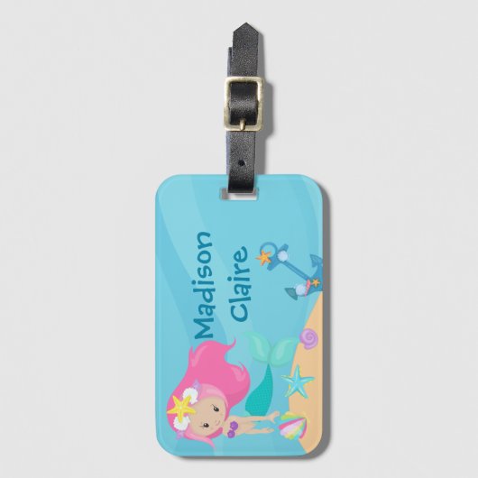Schattigee Zeemeermin Meisje Custom Beach Kinder Bagagelabel (Voorkant (verticaal))