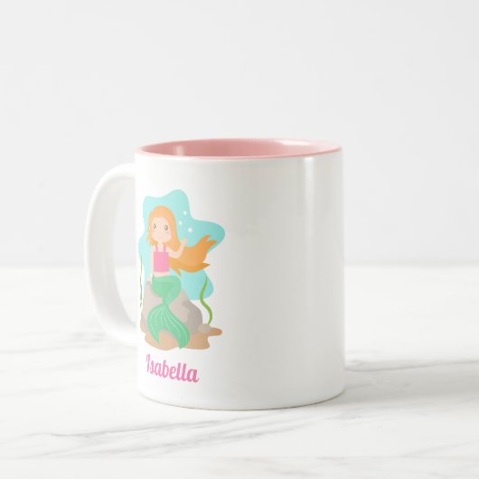 Schattigee zeemeermin meisje onder het Zee geperso Tweekleurige Koffiemok (Voorkant links)