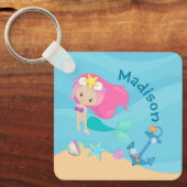 Schattigee Zeemeermin Meisje Strand Custom Kinder Sleutelhanger (Voorkant)