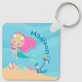 Schattigee Zeemeermin Meisje Strand Custom Kinder Sleutelhanger (Achterkant)