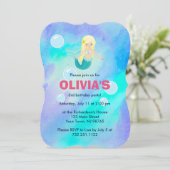 Schattigee Zeemeermin Meisjes Verjaardag Blauwe W Kaart (Staand voorkant)