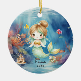 Schattigee Zeemeermin Oceaan Foto Waterverf Gepers Keramisch Ornament