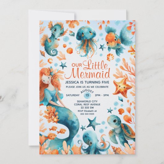 Schattigee Zeemeermin Ocean Life Waterverf Kids Ve Kaart (Voorkant)