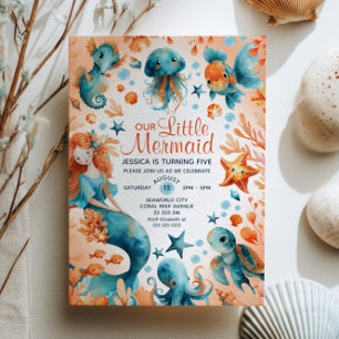 Schattigee Zeemeermin Ocean Marine Life Girl Kids  Kaart