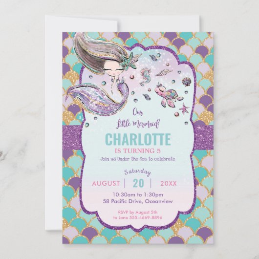 Schattigee Zeemeermin Onder het Zee Verjaardagszwe Kaart (Voorkant)