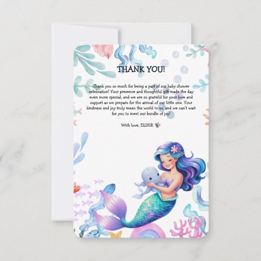 Schattigee Zeemeermin Onder het Zee Waterverf Baby Bedankkaart (Voorkant)